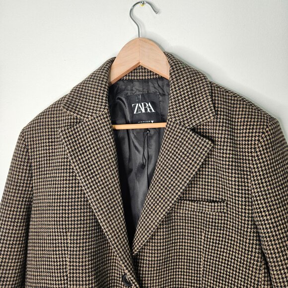 ZARA Woman Wool Houndstooth Outwear Blazer Jacket Coat Sz M Oversized 1255/805 - Picture 6 of 16